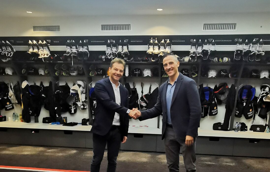 Laurent Vaucher, CEO Téléverbier SA und John Gobbi, CEO HC Fribourg -Gotteron SA