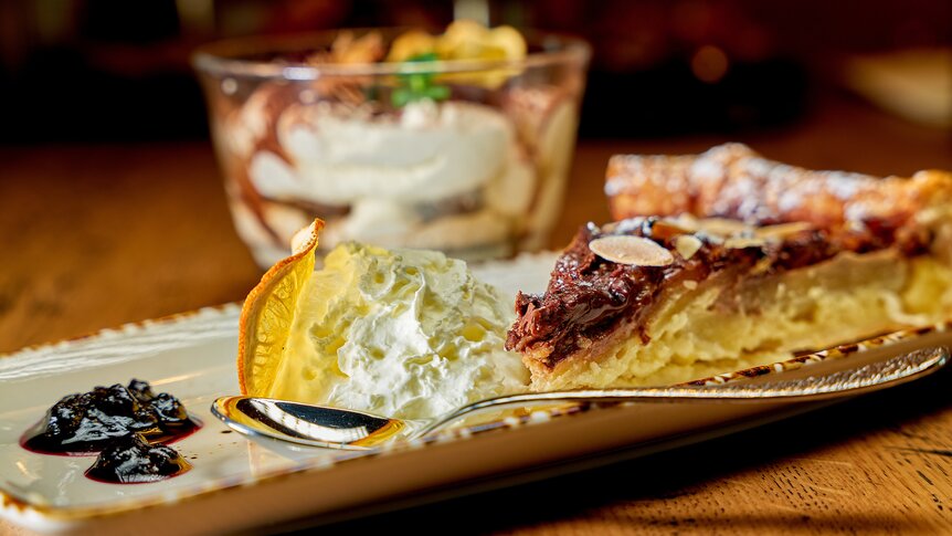Tarte amandine poire et chocolat, Komptoir