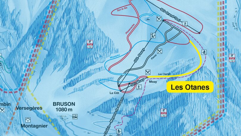 Plan der Freeride-Strecken in Bruson, Verbier 4Vallées