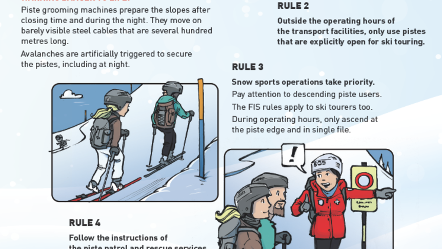 Ski touring on slopes, flyer